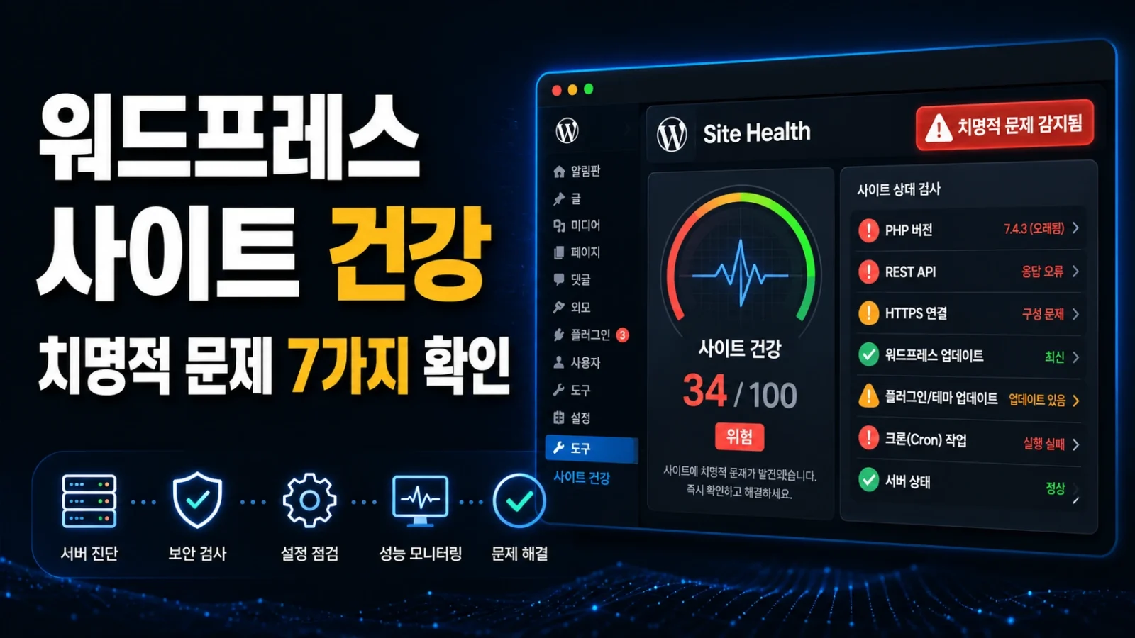 워드프레스 사이트 건강 치명적 문제 7가지